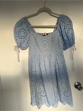 English Factory Light Blue Eyelet Puff Sleeve Mini Dress XS